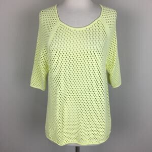 Milly Yellow Open Knit Short Sleeve Sweater Medium